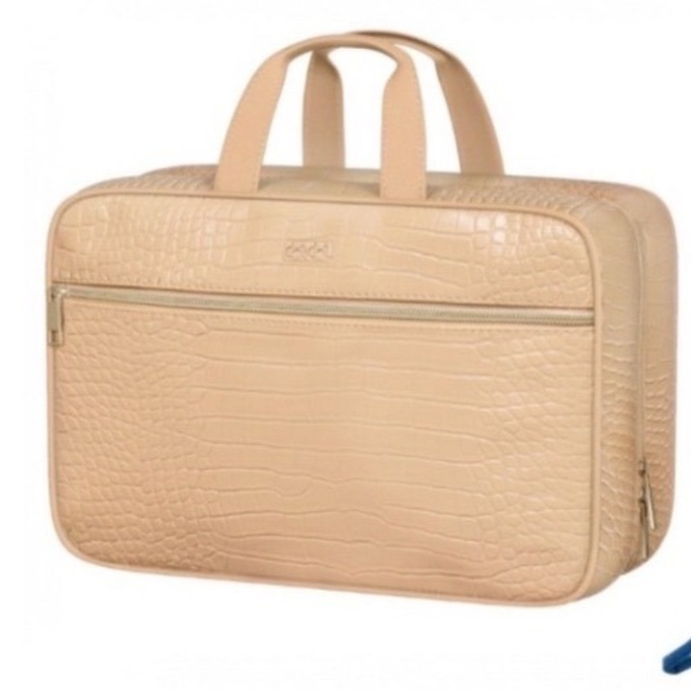 Dot Dot Travel Large Hanging Toiletry Bag Cosmetic Organizer Case Beige Croc Emb